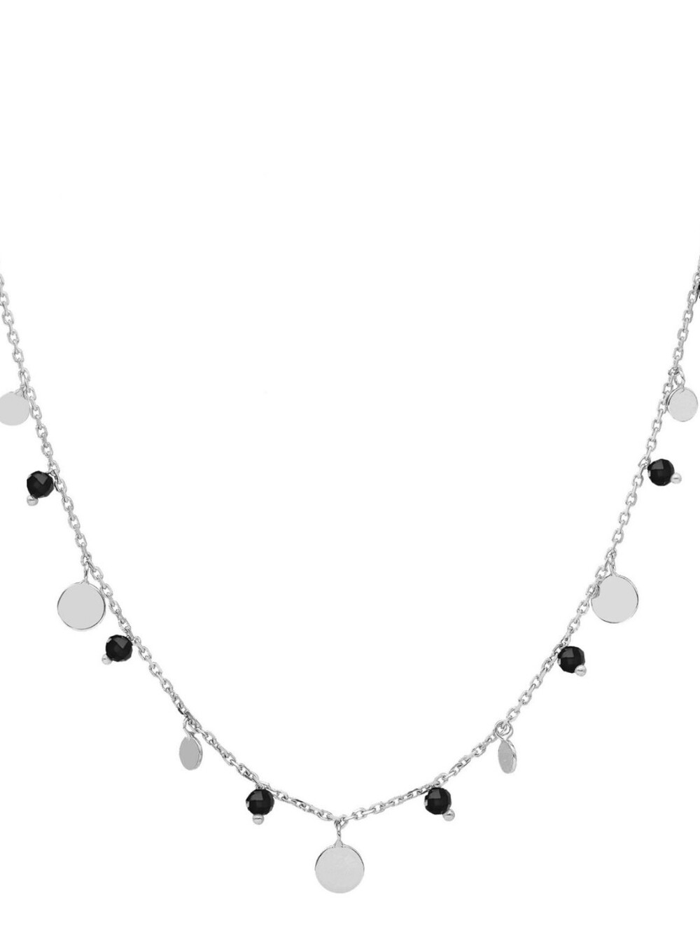 Boho Silver Tone Disc Black Bead Dangle Long Chain Necklace Opera Length